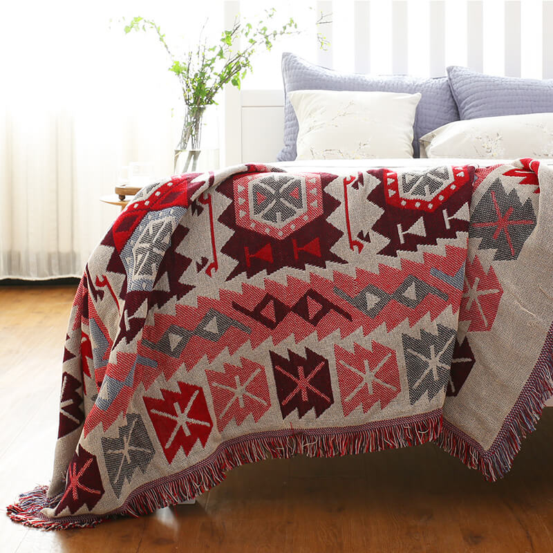 Super soft bohemian knitted throw blanket with lovely tassels for your sofa.