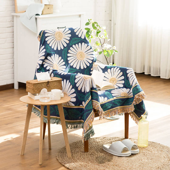 Reversible bohemian tassel knitted blanket, ideal for sofa and home decor.