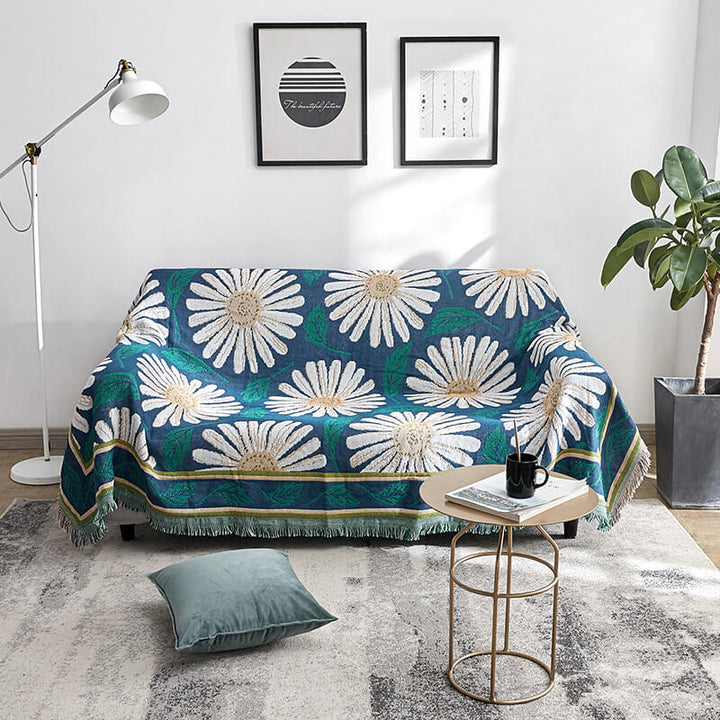 Chic bohemian knitted throw with tassels, a cozy accent for any living room.