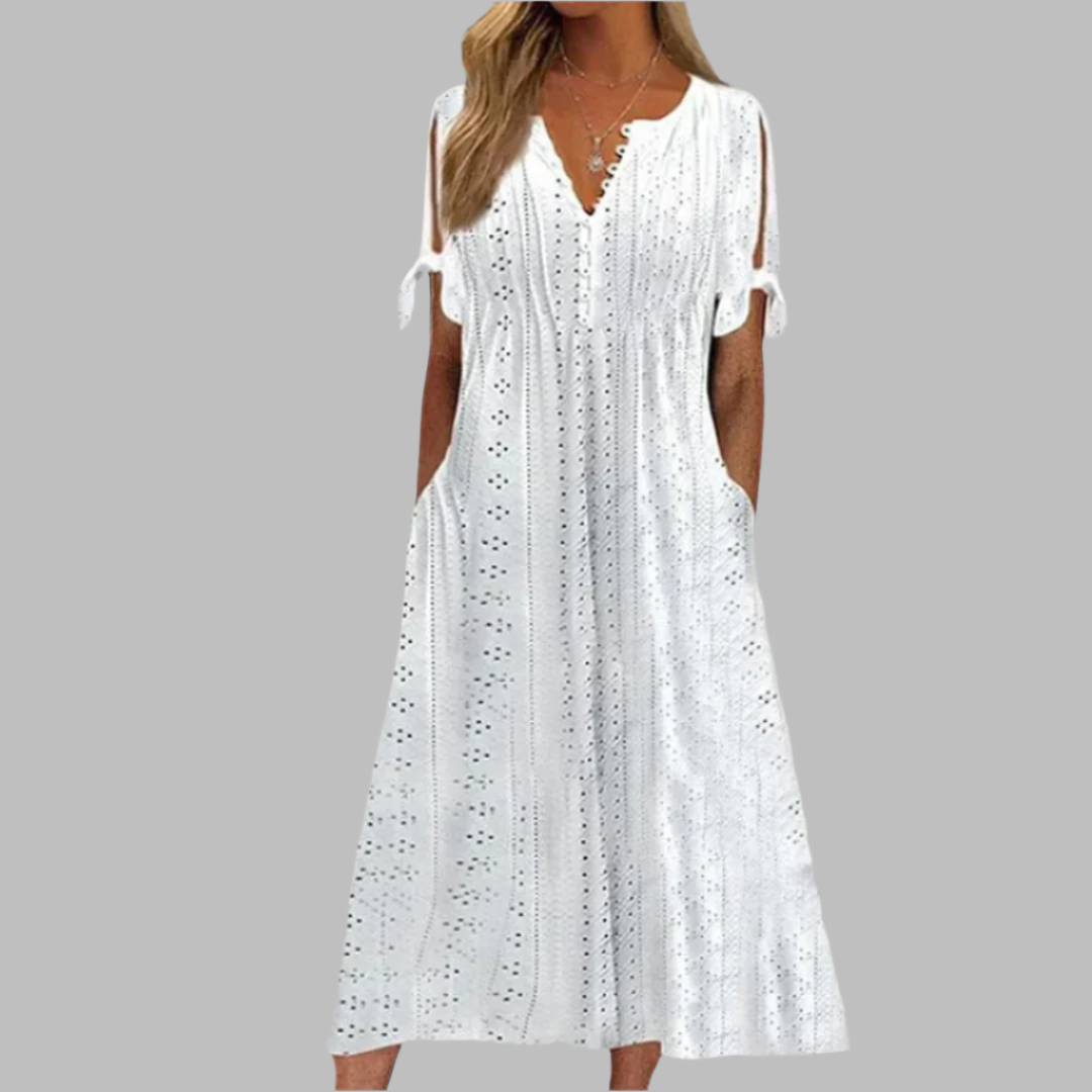 Boho midi dress with elegant summer floral print for women.