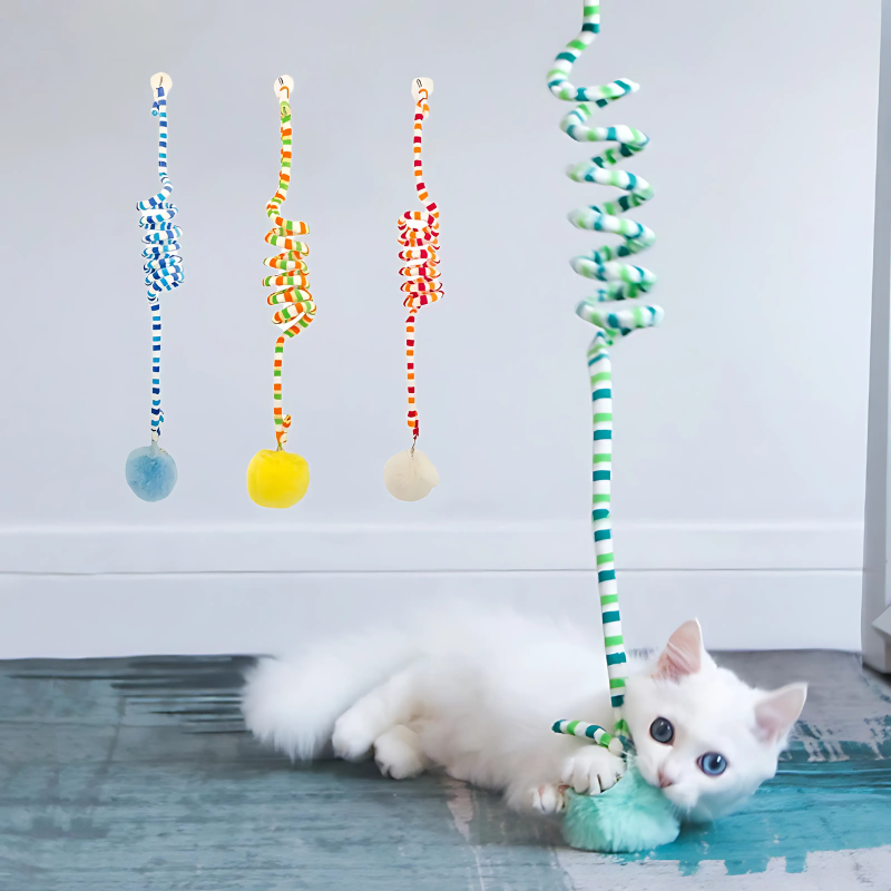 BounceWhisk interactive spiral cat toy with bell for endless fun and active play.