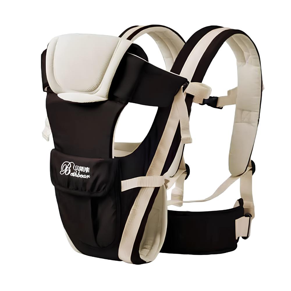 Soft, adjustable pouch carrier for newborns, ensuring breathability and closeness for baby.