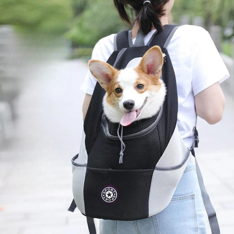 Breathable pet travel backpack carrier for small dogs and cats, adjustable straps for comfort.
