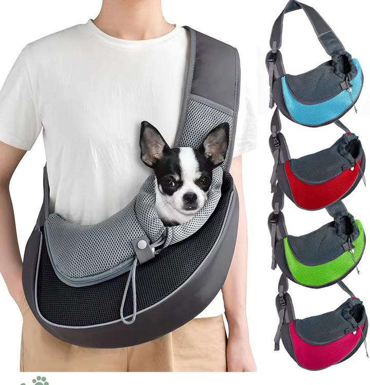 Mesh breathable pet shoulder bag for comfortable small dog & cat travel. A portable pet carrier.