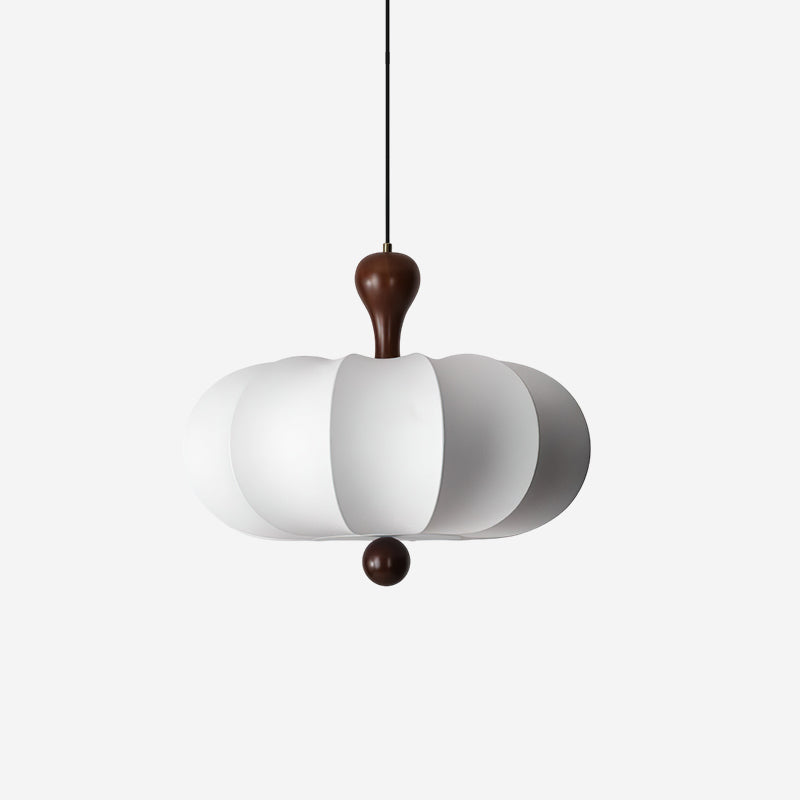 Briael modern walnut & white pendant light with fabric shade for stylish home decor.