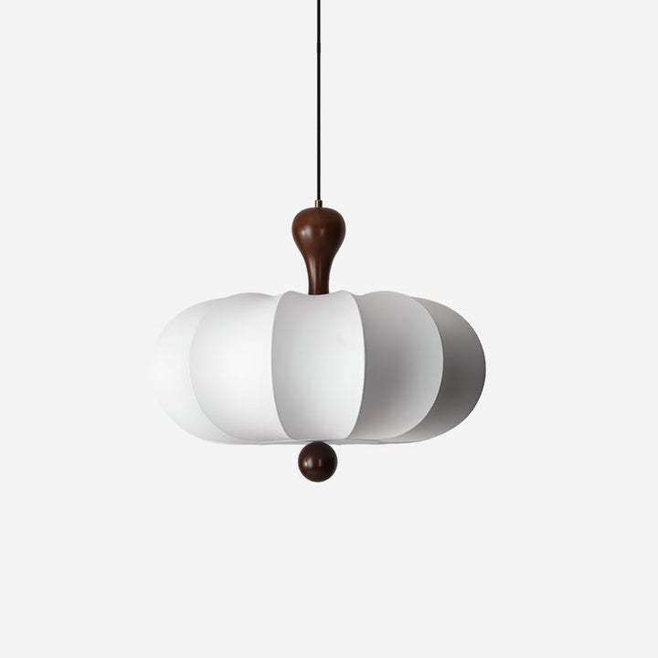 Briael modern walnut & white pendant light with fabric shade for stylish home decor.