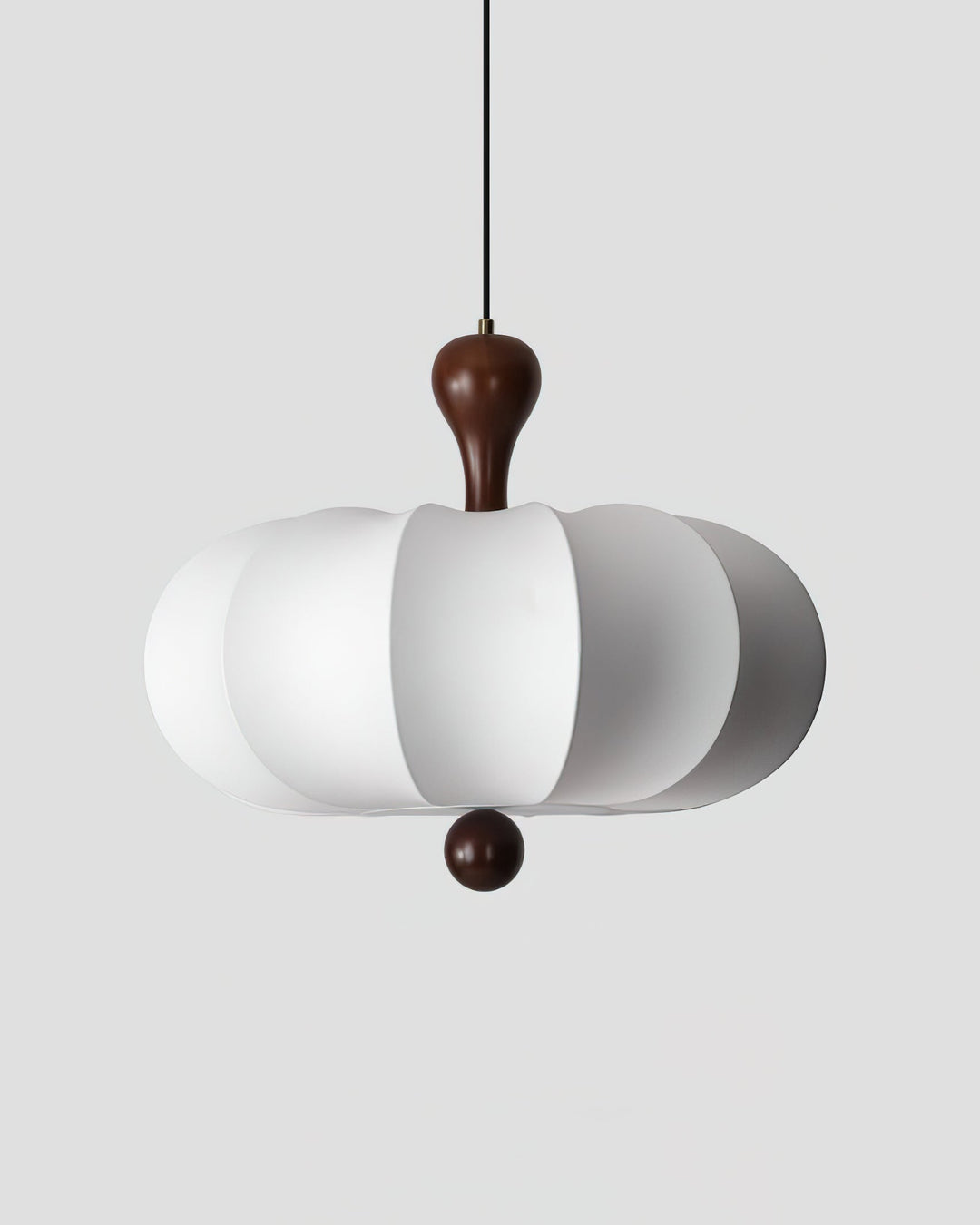 Premium Briael pendant light: durable walnut wood, white fabric shade. Modern, adjustable ceiling lighting fixture.