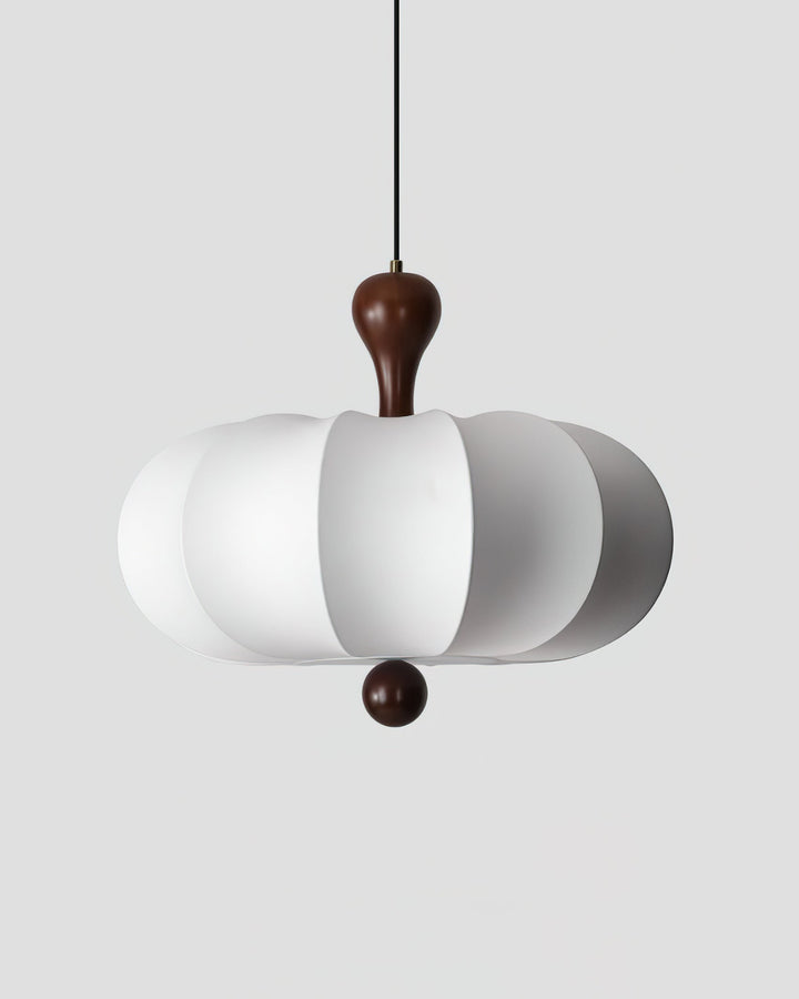 Premium Briael pendant light: durable walnut wood, white fabric shade. Modern, adjustable ceiling lighting fixture.