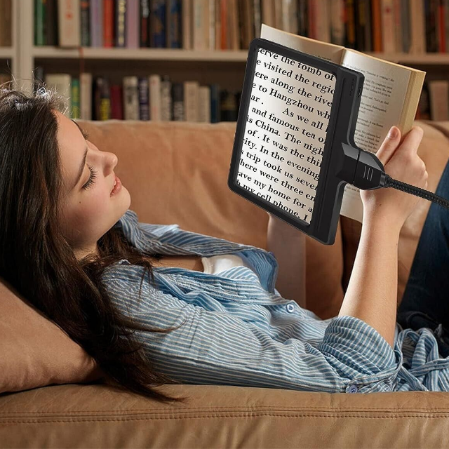 Bright LED magnifying floor lamp with 5X clarity for reading and crafts, adjustable height, ideal for detailed work and hobbyists.