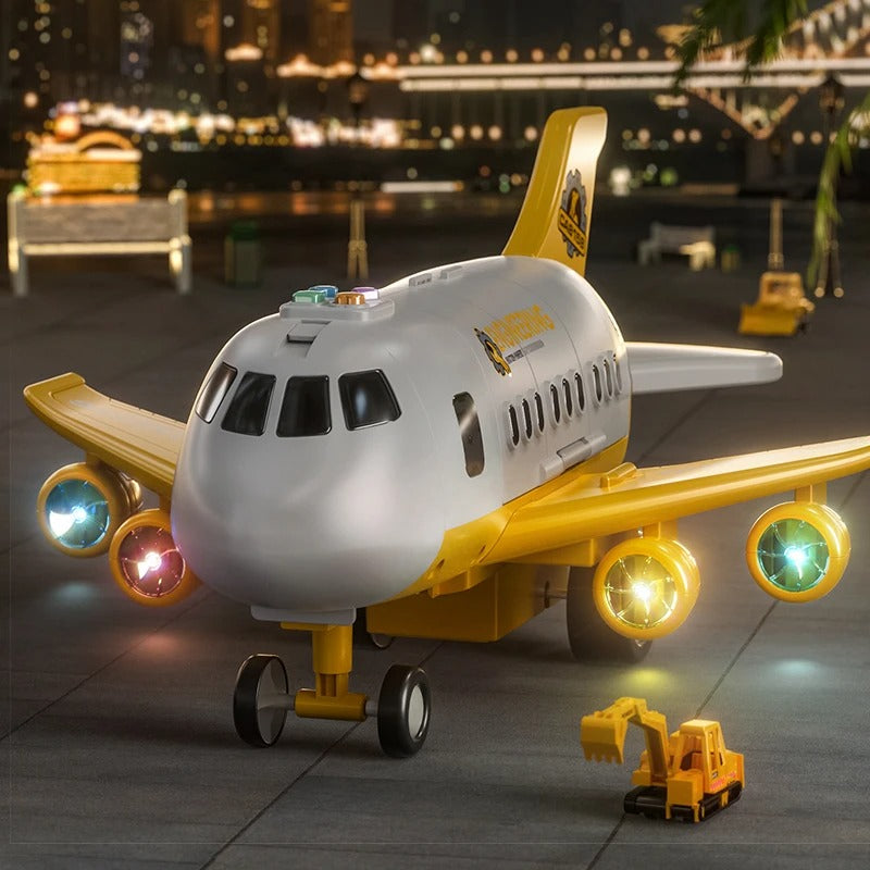 Bright Skies interactive toy airplane with blinking lights for young pilots.