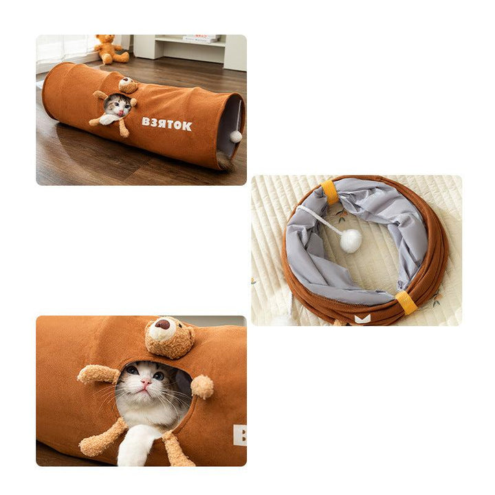 Compact and foldable cat tunnel, a versatile interactive toy for indoor cats.