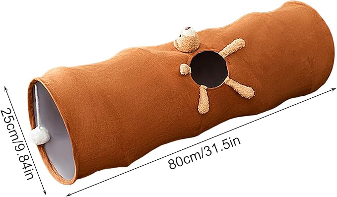 Durable brown cat tunnel, a fun hideaway for interactive play and cat exercise.