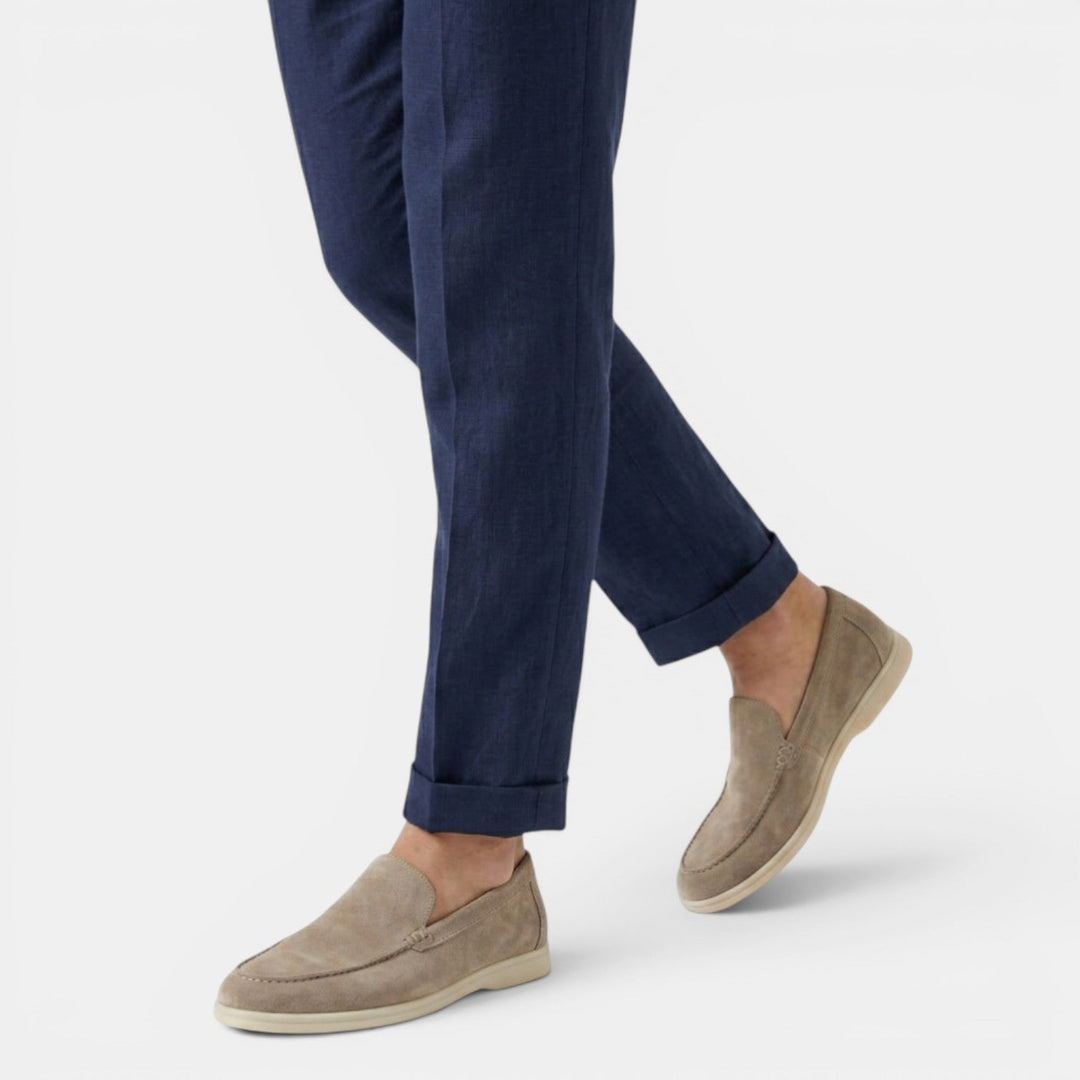 Brown leather slip-on loafers for men, versatile casual & smart summer style footwear.
