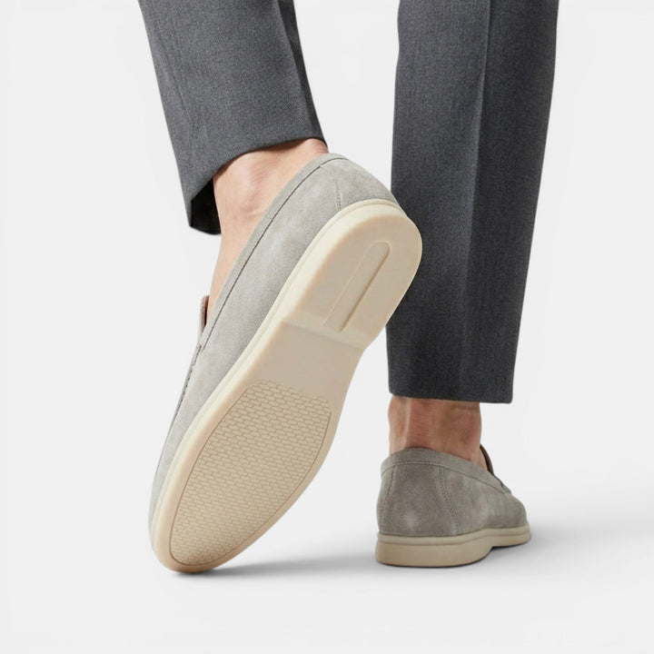 Smart casual grey slip-on loafers, modern mens shoes for versatile styling & comfort.