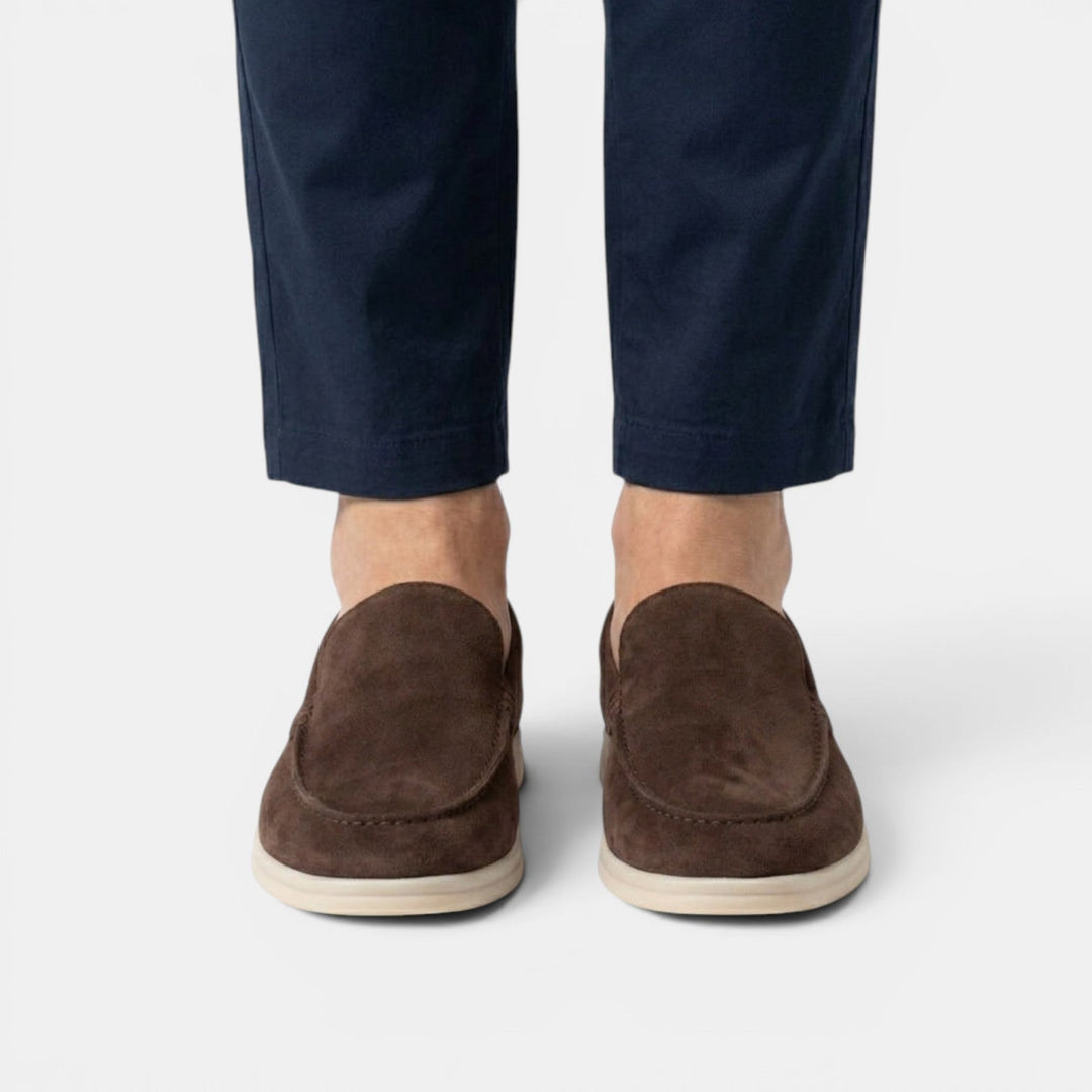 Men's versatile tan slip-on loafers, modern footwear for casual & smart outfits.