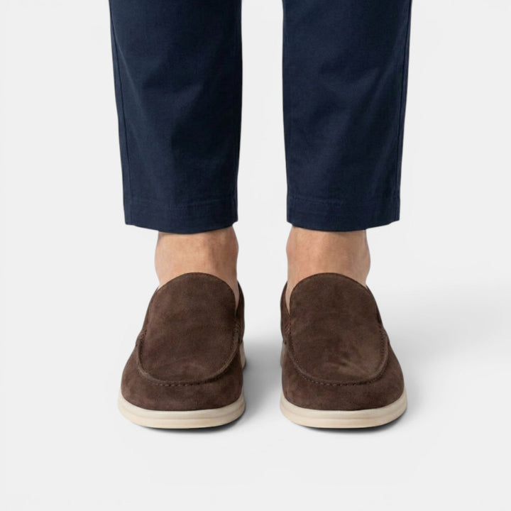 Men's versatile tan slip-on loafers, modern footwear for casual & smart outfits.