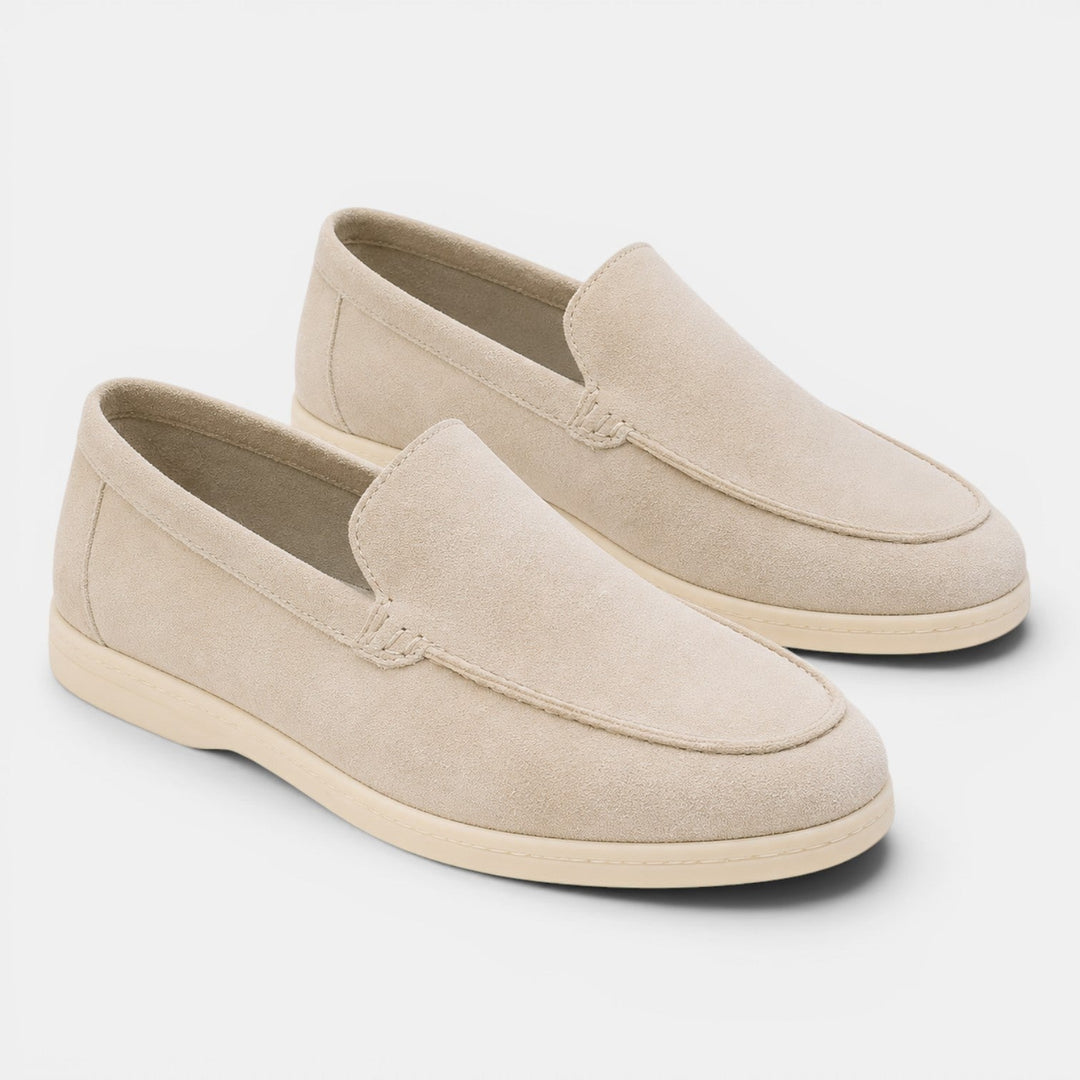 Navy blue summer style slip-on loafers, comfortable and versatile men's footwear.