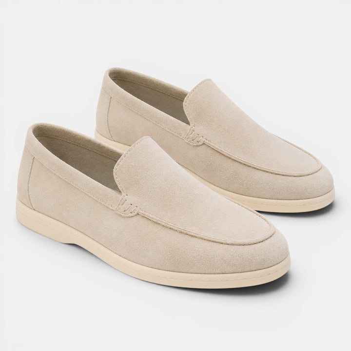 Navy blue summer style slip-on loafers, comfortable and versatile men's footwear.