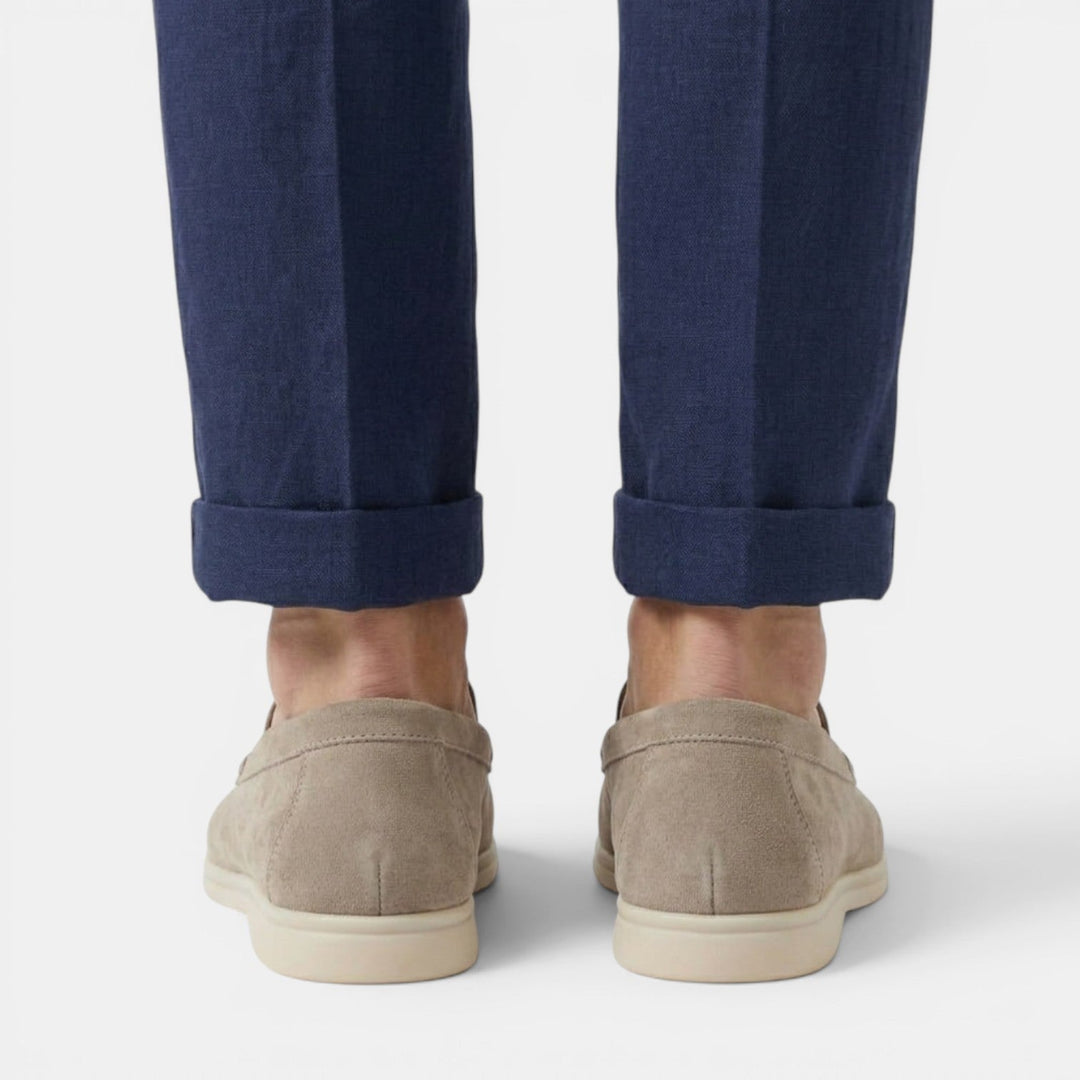 Tan leather men's slip-on loafers, sophisticated summer style shoes for everyday wear.