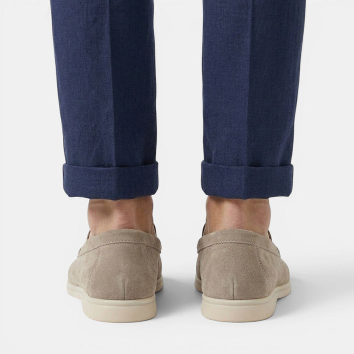 Tan leather men's slip-on loafers, sophisticated summer style shoes for everyday wear.