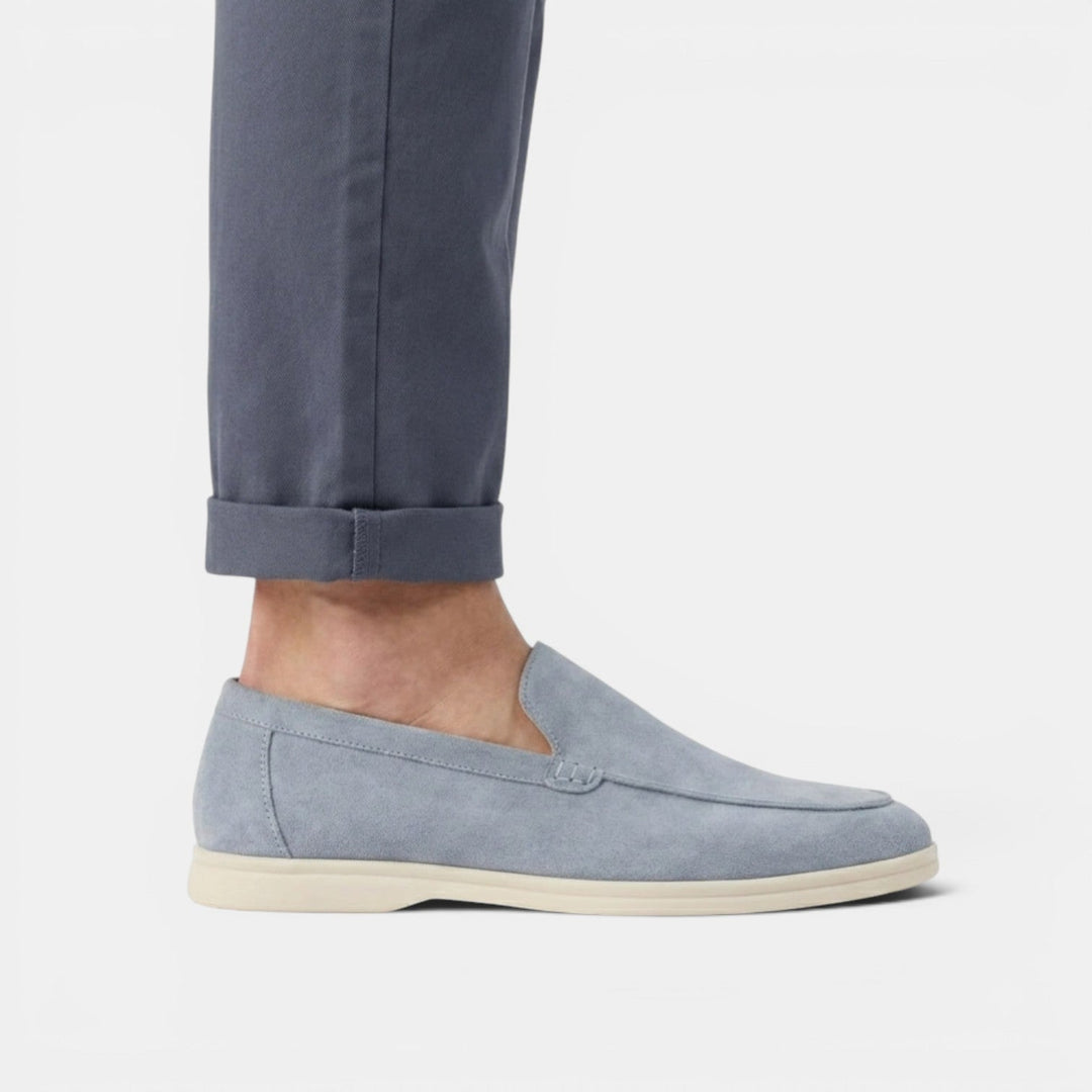 Brown leather casual slip-on loafers, comfortable everyday mens footwear for summer.