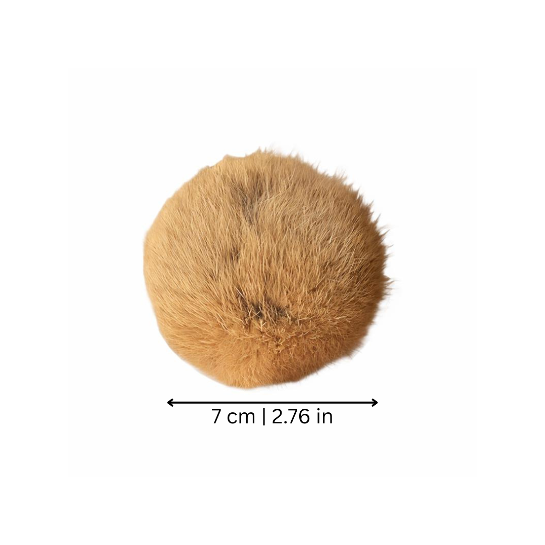 Close-up of BunnyFur interactive catnip toy, showing plush texture and catnip pouch
