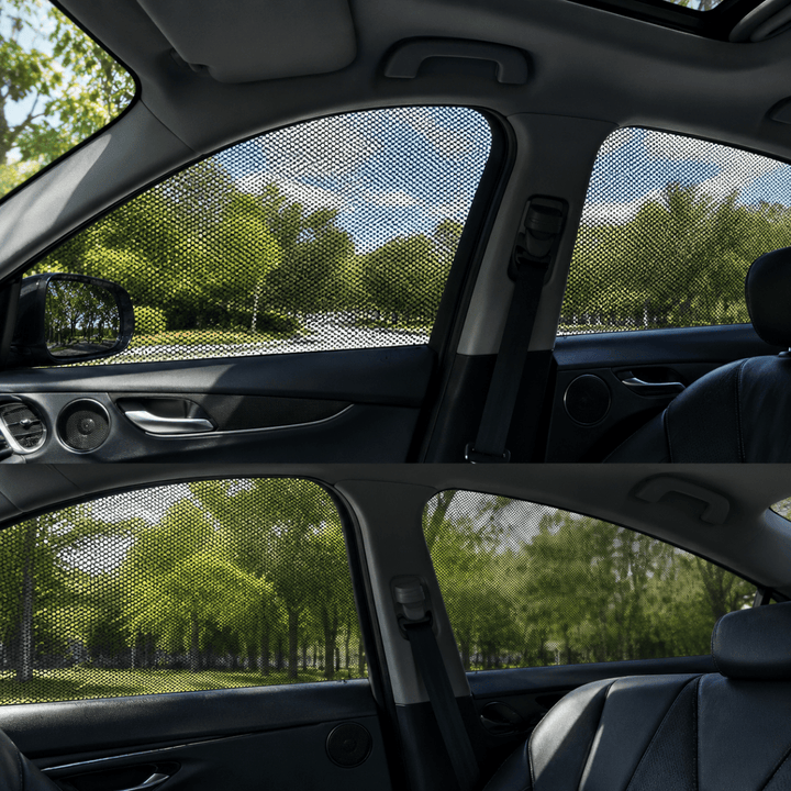 Universal car window bug net for camping, allows fresh air while keeping mosquitos out. Essential camping gear.