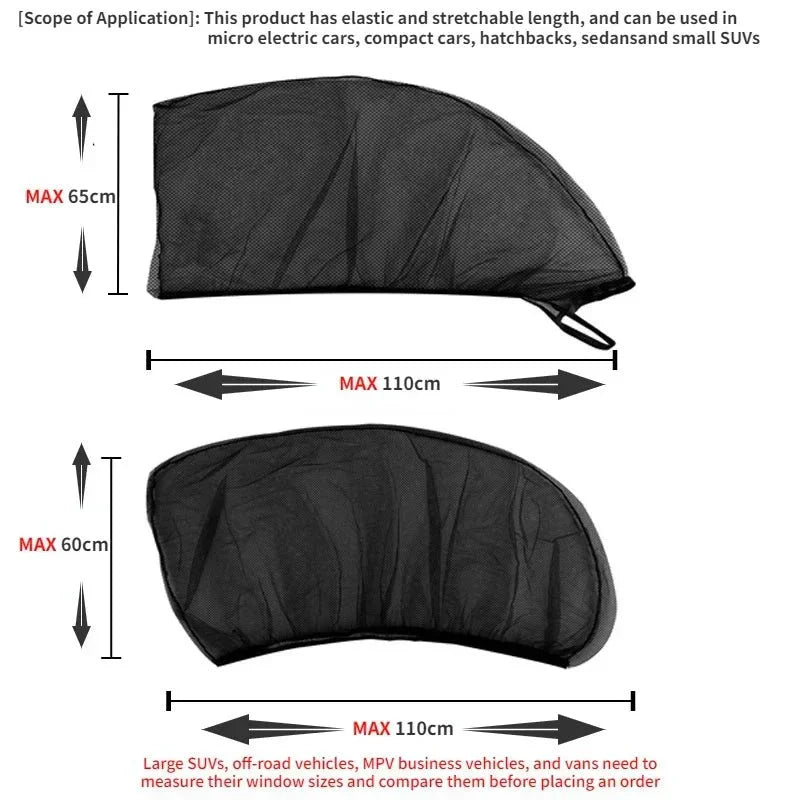 Breathable car window sun shade & insect screen, easy-fit mesh cover for SUV & sedan rear windows.