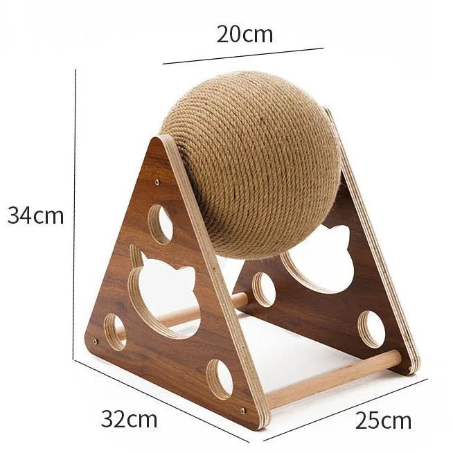 Keep claws healthy with this 360° rotating sisal cat scratching ball post on a sturdy wooden base.