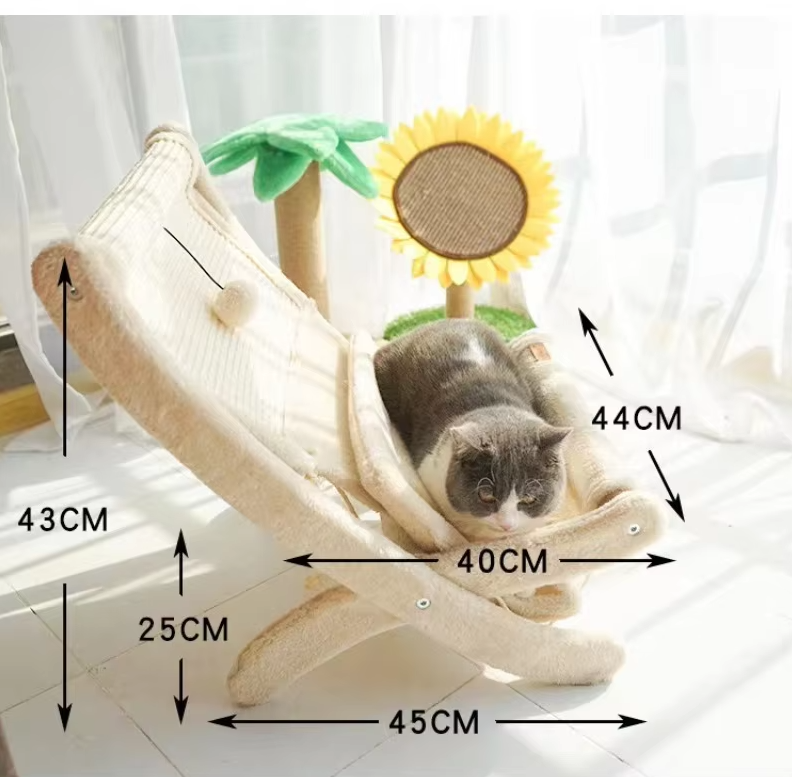 Versatile cat accessory: Deckchair lounger doubles as a scratching pad. Ultimate feline comfort & pet furniture.
