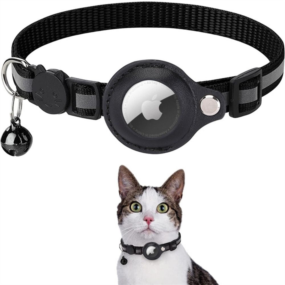 Cat GPS tracker collar, reflective nylon with quick release for feline outdoor safety & peace of mind.