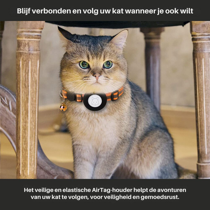 Adjustable nylon cat collar with GPS tracking & reflective strip for secure fit & nighttime feline visibility.