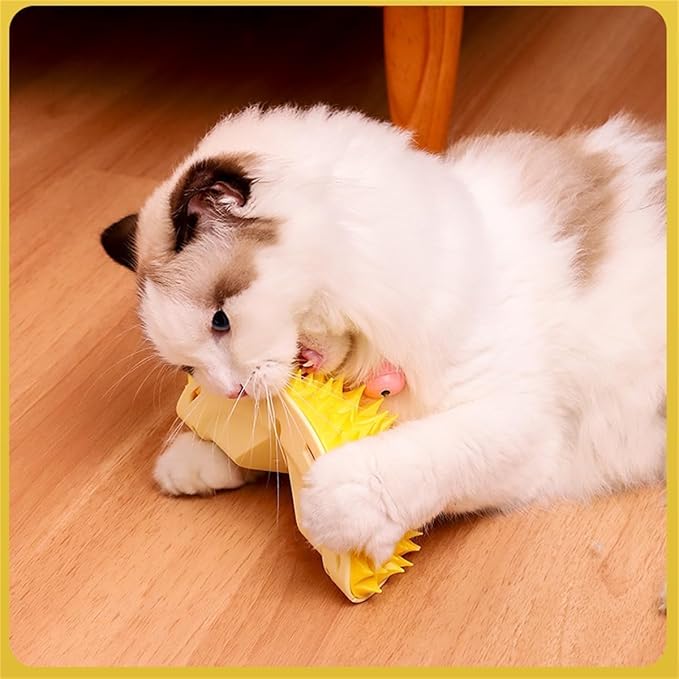 Cat grooming brush with soft tips for gentle fur care, detangling, & hairball reduction.