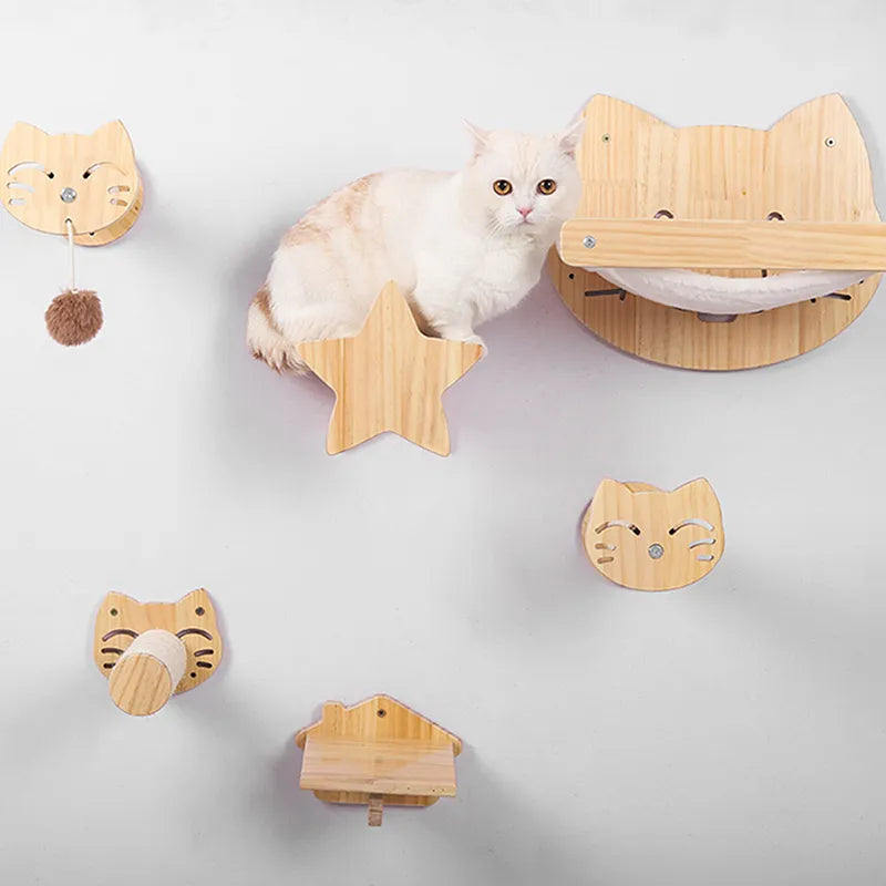 Cat Head Wall Scratcher & Lounge, a cozy wooden play perch for feline care and pet comfort.