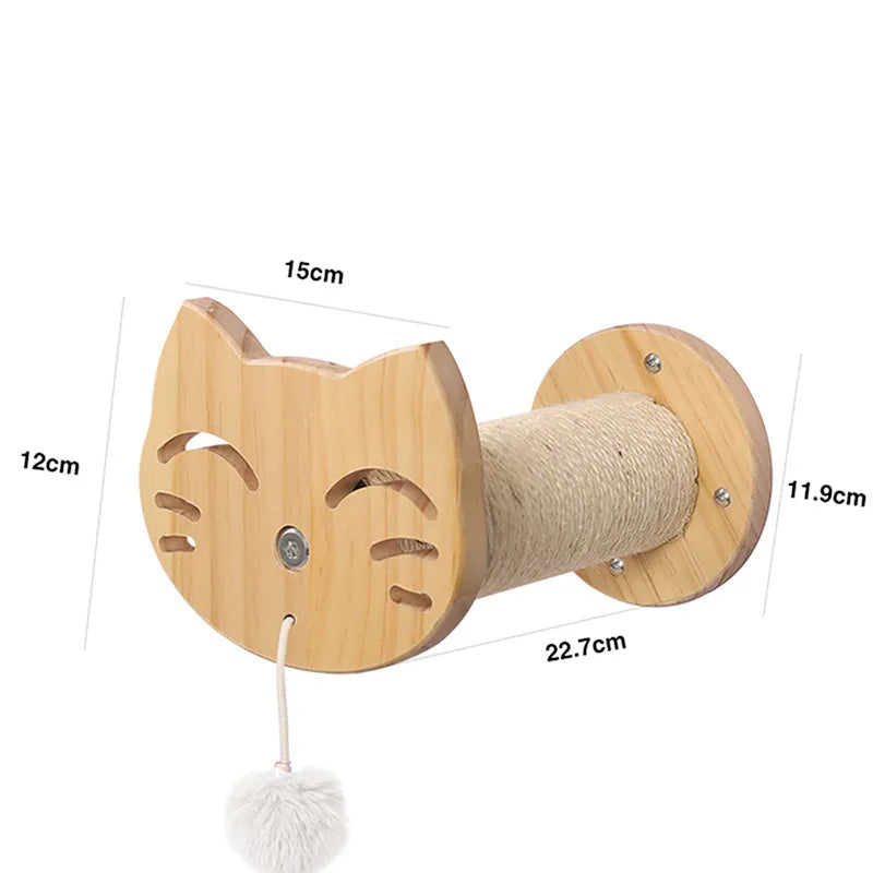 Unique cat head design wooden wall scratcher & lounge, stylish pet furniture & play perch for cats.