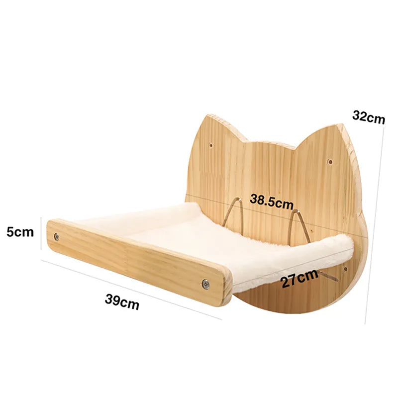 Wall-mounted cat head scratcher, a cozy wooden lounge & play perch, ideal for feline care and fun.