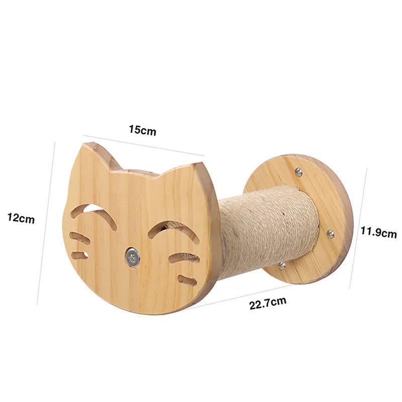Cat head wall scratcher & lounge, a wooden play perch and comfy cat bed for happy felines.