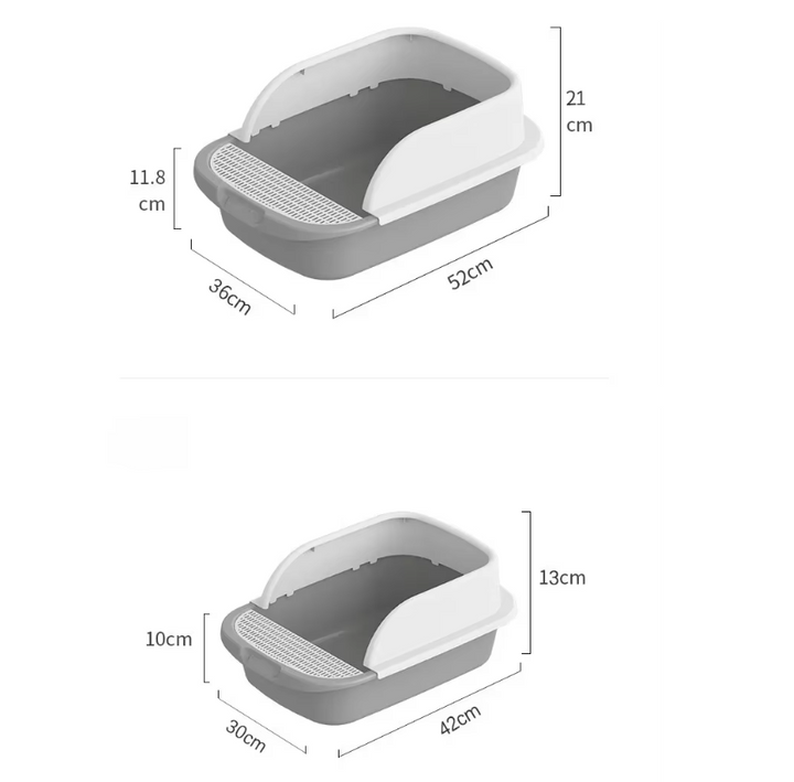 No-mess cat litter box with extra high rim. Keeps litter inside, perfect for hygienic cat care.