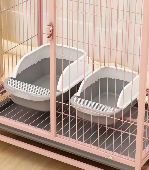 Gray cat litter box with high rim. Hygienic pet supply, prevents scatter, easy to clean.