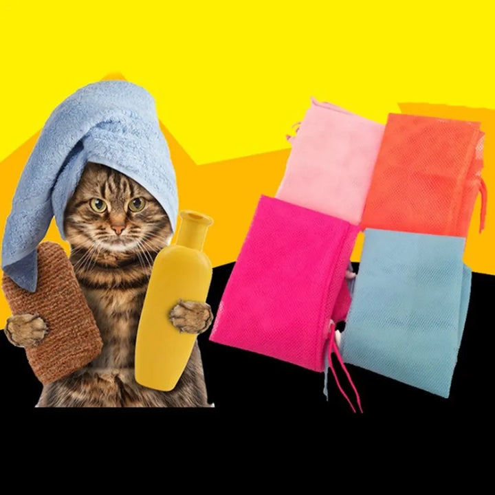 Mesh Cat Bathing Bag for easy shampooing & pet hygiene. Prevents scratches during grooming.