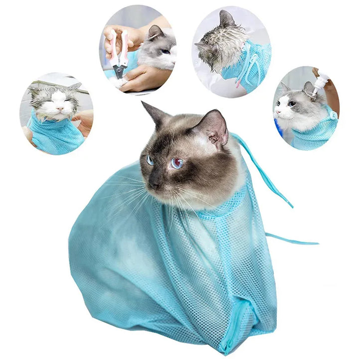 Stress-free Cat Grooming Bag with durable mesh. Ideal for nail trimming & ear cleaning.