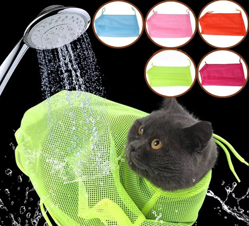 Adjustable Cat Restraint Bag for safe pet grooming. Perfect for difficult cats during baths.