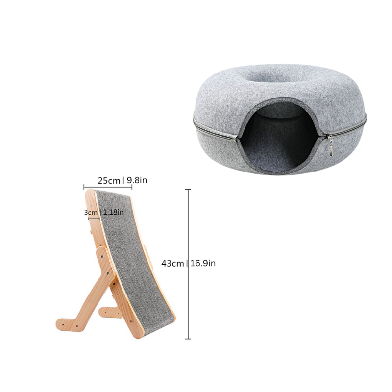 Close-up of the durable cardboard cat scratcher ramp, designed for natural scratching and stretching.