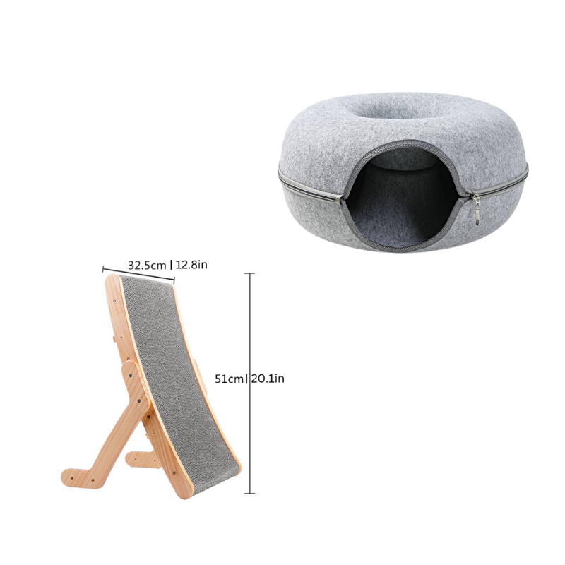 Plush, donut-shaped cat hideaway bed, providing a secure and comfortable space for feline naps.