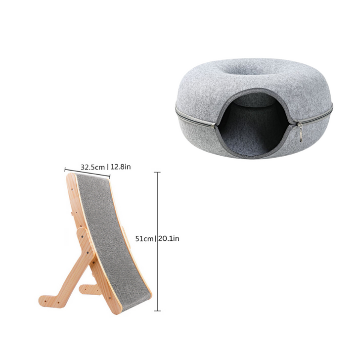 Plush, donut-shaped cat hideaway bed, providing a secure and comfortable space for feline naps.