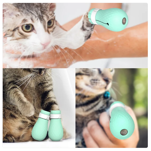 Cat's gentle paw protector caps for stress-free grooming. Anti-scratch nail covers ensure pet safety.
