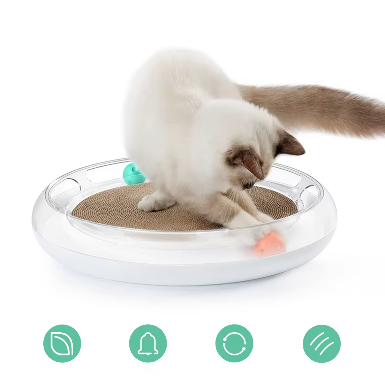 Cat's Interactive Scratching Board Toy with Rolling Balls, perfect for feline playtime & claw care.