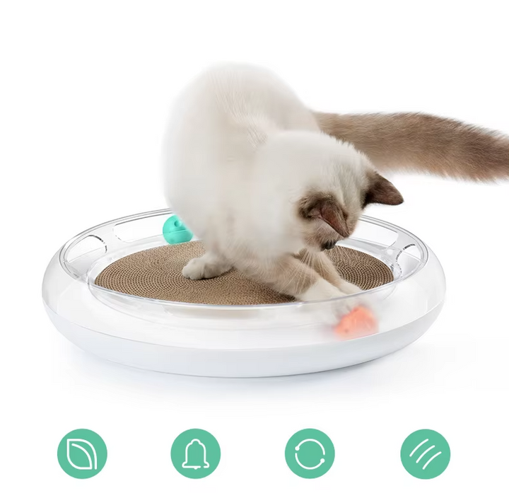 Cat's Interactive Scratching Board Toy with Rolling Balls, perfect for feline playtime & claw care.