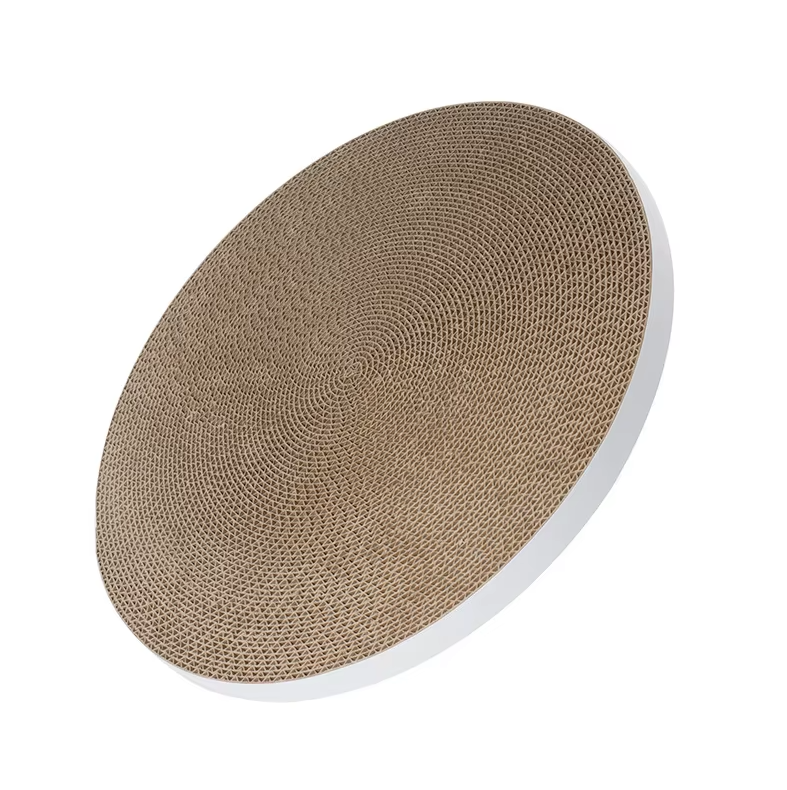 Durable corrugated scratching board for cats, promoting healthy claws & active playtime with toy balls.