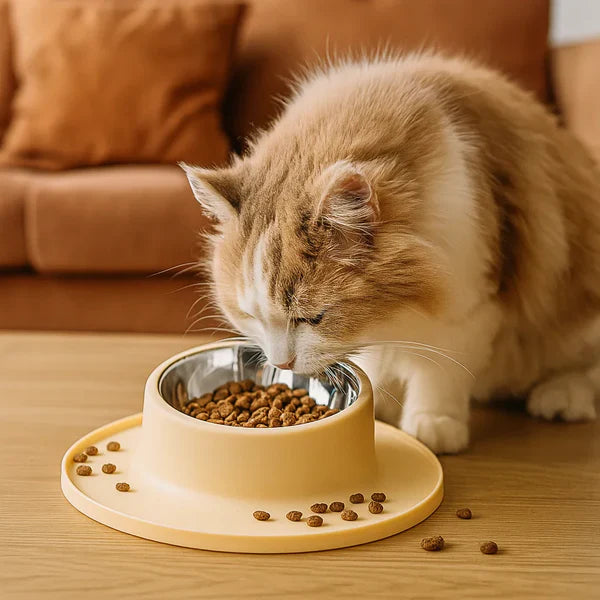 Durable stainless steel cat food bowl & water dish. Non-slip, leak-proof design for clean feeding. Essential pet supply.